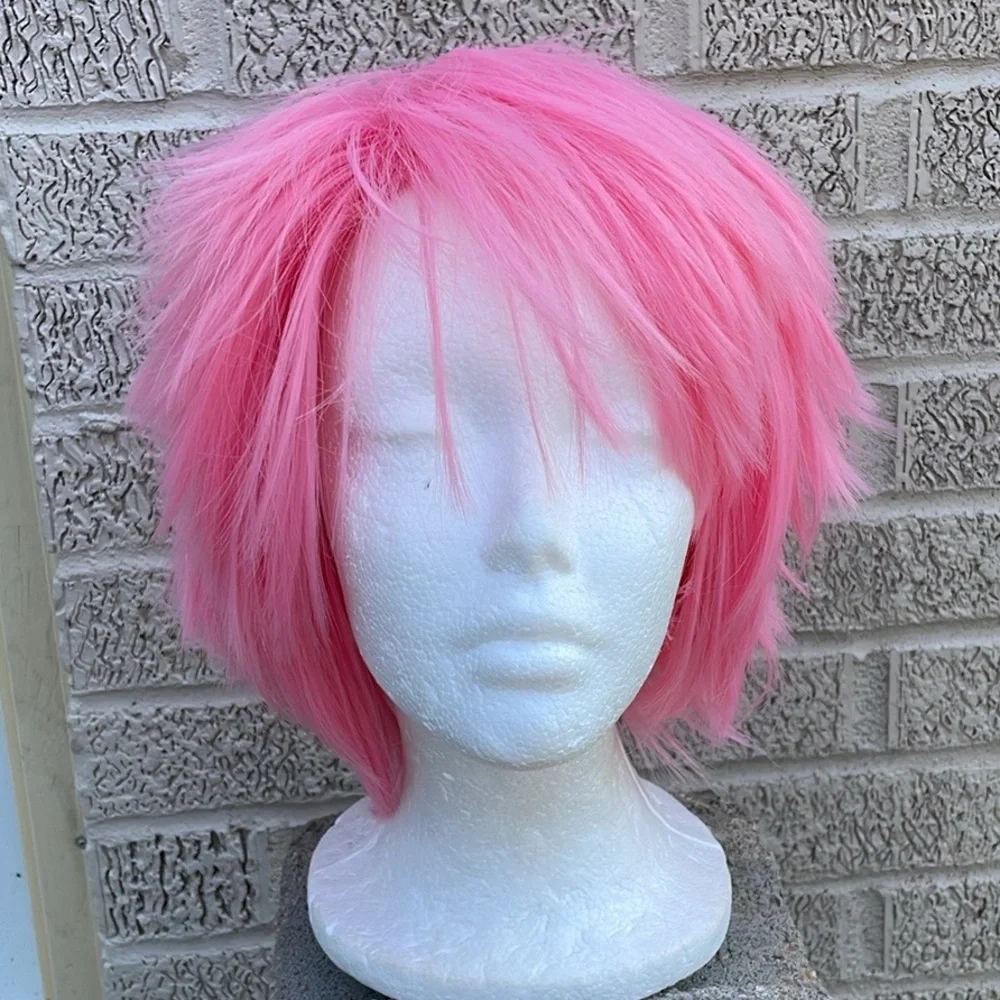 NWT cosplay pink wig short spiky ONE PIECE anime character FIRM Sakura Naruto OS